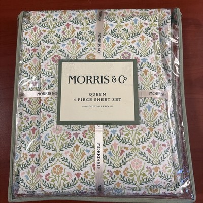 William MORRIS & CO. Queen Sheet Set Bellflowers 100% Cotton Percale 4pcs - NEW
