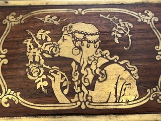 Beautiful Art Nouveau Brass Inlaid Work in Wood Paris Circa 1900 Lovers