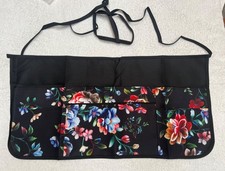 Black Floral Half Apron with numerous Pockets - One Size