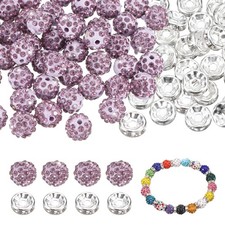 100 Pcs 10mm Rhinestone  Spacer Beads for Jewelry Making, Light Purple