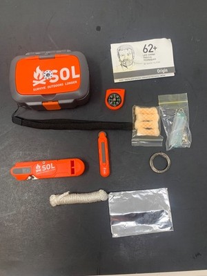 SOL Origin Survival Kit Waterproof Lightweight Orange Knife Whistle Fire Lite