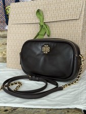 398 New Tory Burch BRITTEN LEATHER PUFFYCAMERA BAG DARK MAHOGANY