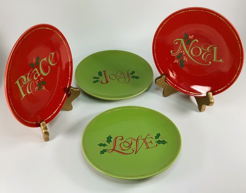 4 New Florida Marketplace Christmas Dessert Plates 6.5" Gold Joy Love Peace Noel - Picture 2 of 21