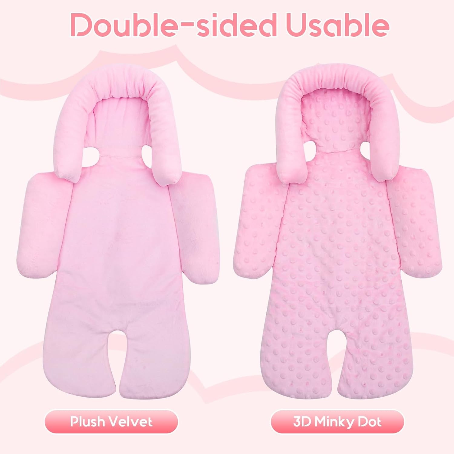 Infant Car Seat Insert with Extra 3 Strap Covers, Thickened Carseat Head Pink 