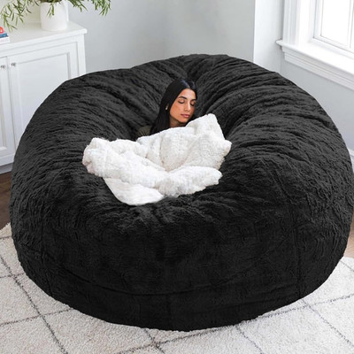 Comfy 7FT Black Bean Bag Chair Cover for Bedroom & Living Room Storage
