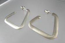 NOS Matte Brushed Matte Tone 1 1/4" Triangle Hoop Post Earrings 162L