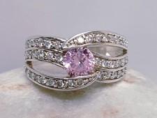 Size P 1/2 Sterling Silver 925 ladies Ring Pink stone & clear stones CZ unusual