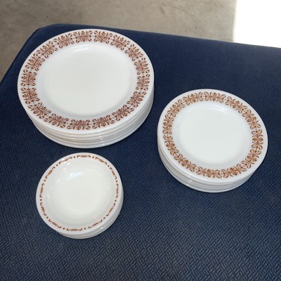 21 Vintage Pyrex Corning Tableware Copper Filigree Dinner Bread Plate Berry Bowl