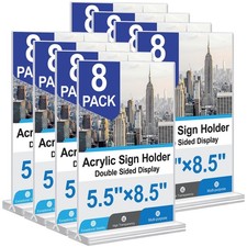 Acrylic Sign Holder 5.5x8.5 Inches 8 Pack, Double Sided Vertical Clear Displa...
