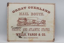 Vintage Wells Fargo Mail Route Rustic Porcelain Enameled Metal Sign