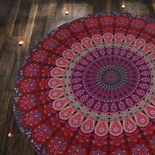 RAJRANG 72 inch Round Peacock Tapestry Psychedelic Mandala Roundie Tablecloth B