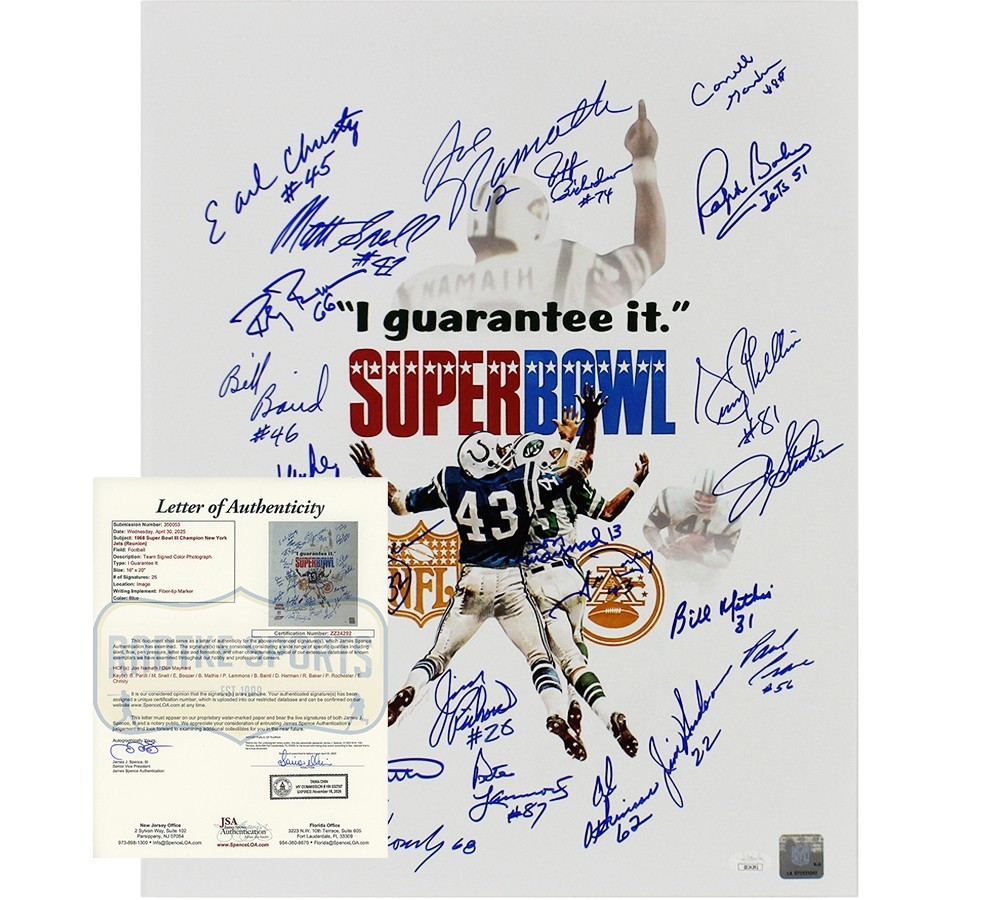 Joe Namath Autographed Signed New York Jets , Don Maynard NY Jets Unframed 16x20 '68 SB White Photo - 25 Si 