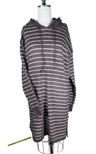 Sweater Dress Purple Gray with white stripes Hooded Women’s Size Large NWT