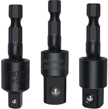 3 Pieces Wobble Socket Adapters, 1/4" Hex Shank to 1/4" 3/8" 1/2" Square Socket 
