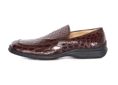 NWT VIGENS LOAFERS genuine crocodile chestnut brown handmade Italy EU 43
