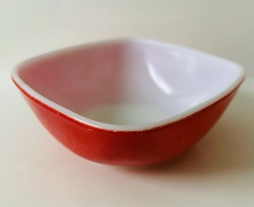 Vintage Red Pyrex Square Hostess Bowl #410. 4.5 Inches x 4.5 Inches, 12 Ounces.