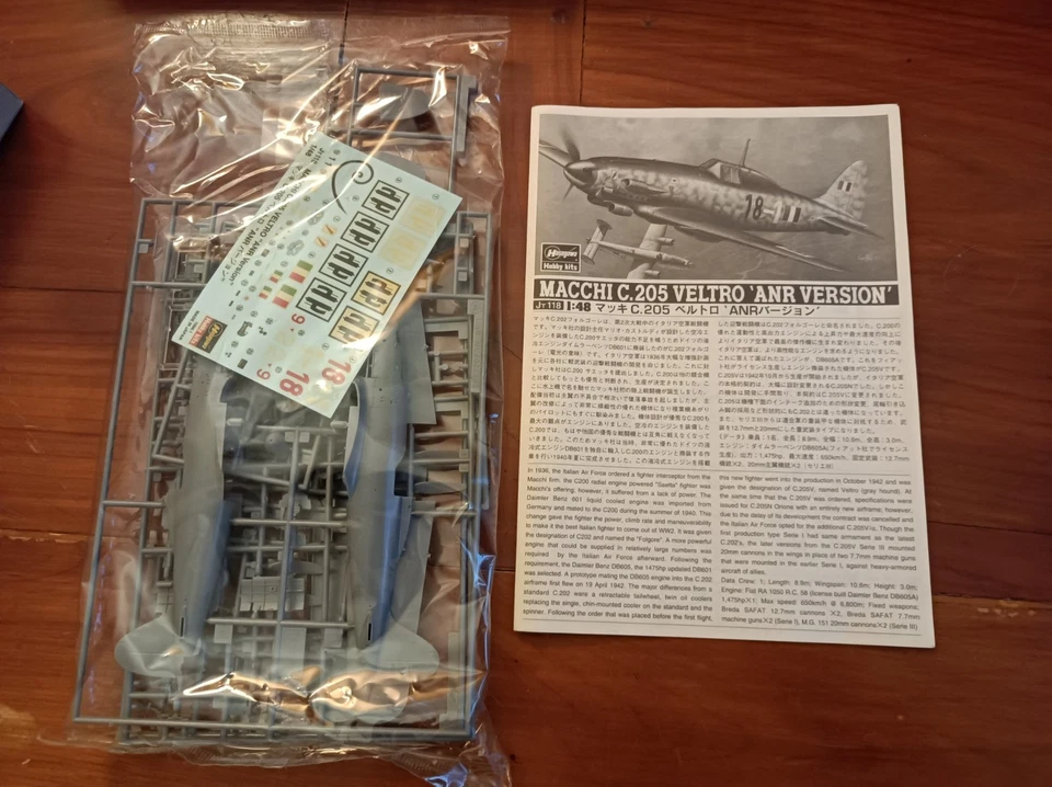 Hasegawa  Macchi C 205 ANR  1/48 Regia Aeronautica ANR Sigillato Sealed - Immagine 2 di 2
