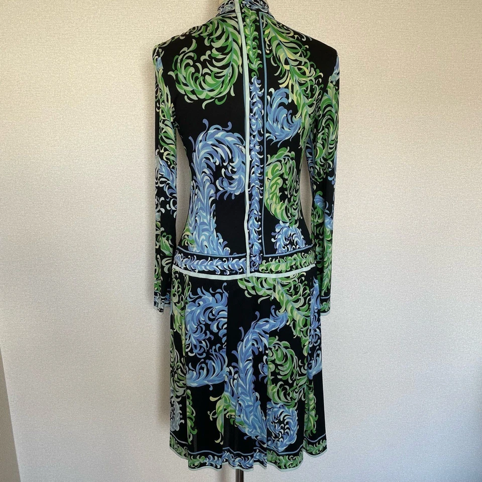 Emilio Pucci 1973 Vintage Cuello Alto Vestido Manga Larga Negro Italia - Imagen 2 de 4