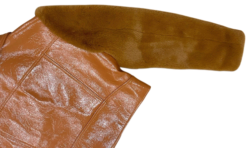 Veste moto Camila Coelho Florencia neuve avec étiquette caramel femme S simili cuir fausse fourrure - Photo 7/21