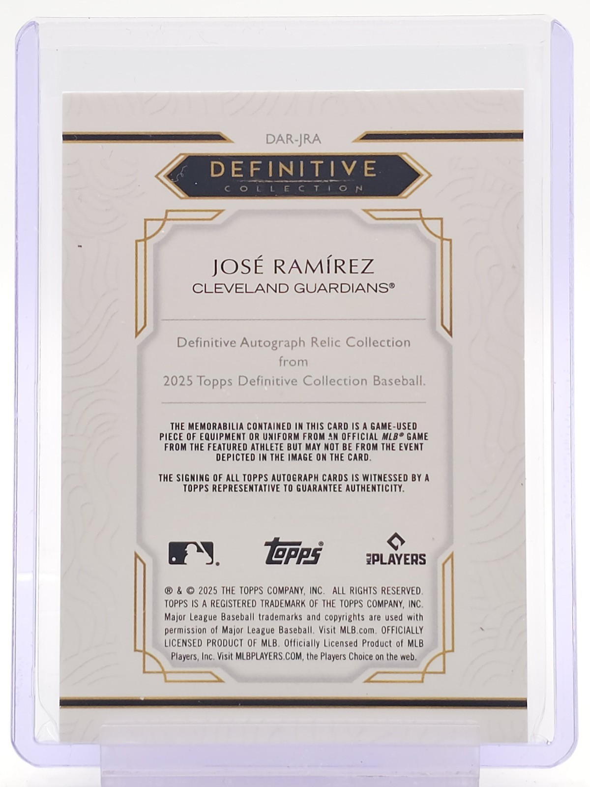 JOSE RAMIREZ 2025 TOPPS DEFINITIVE GAME-USED PATCH AUTOGRAPH /50 AUTO Q7349 view 2