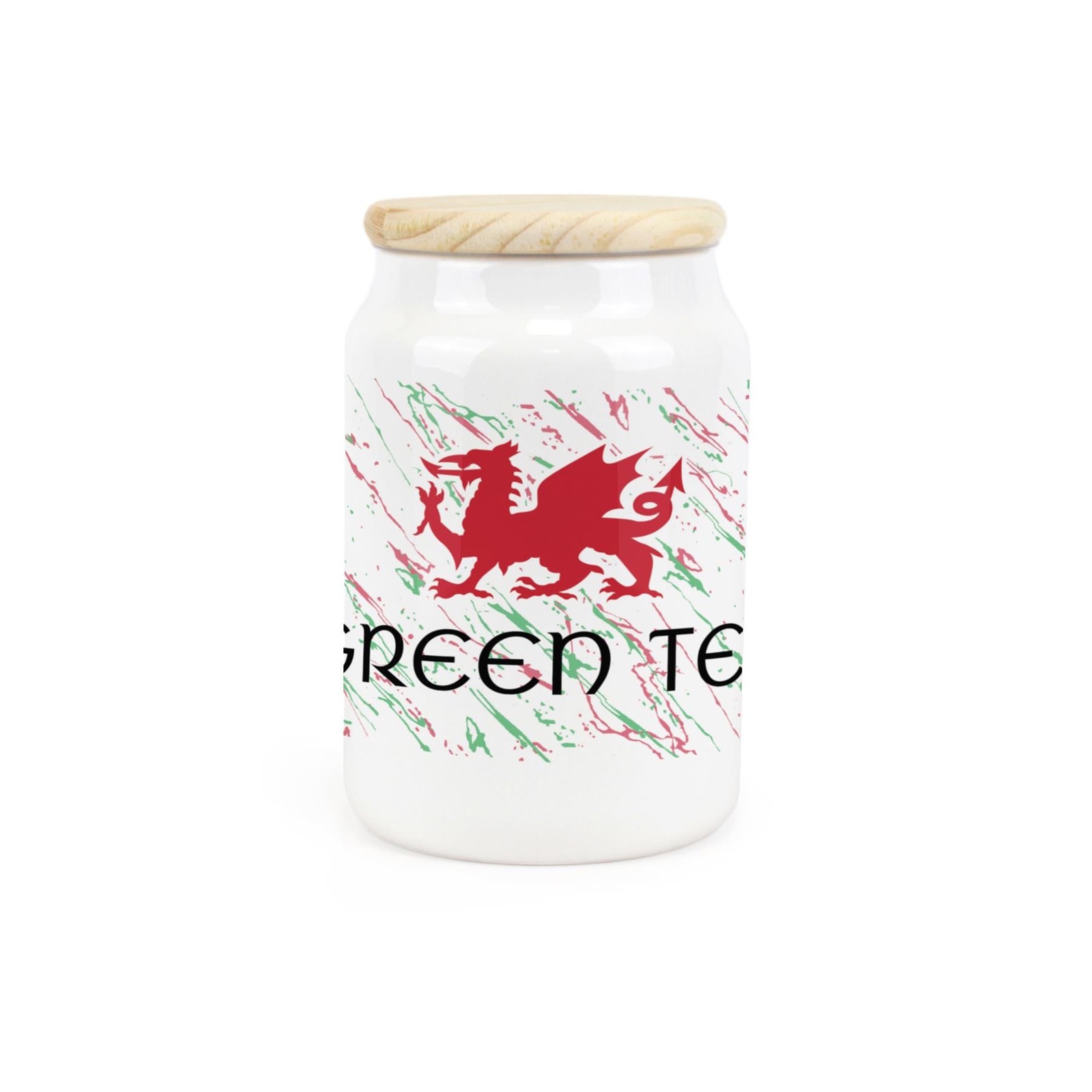 Ceramic Tapered Welsh Dragon Green Tea Canister - Kitchen Storage Container
