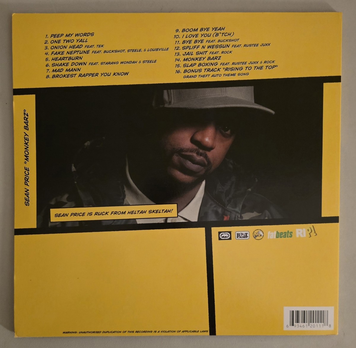 Sean Price Monkey Barz!!! Vinyl 2xLP Record VG+ MEGA RARE Heltah
