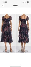 Lulus Oh-So Stunning Organza Tiered Midi Dress Womens Blue Magenta Floral