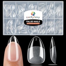 Luckyfairy Short Almond Nail Tips, 240pcs Soft Gel Fake Nails, Pre-Shaped