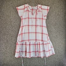 Loft Dress Womens Medium Short Sleeve Textured V-Neck Belted Ruffled Bottom