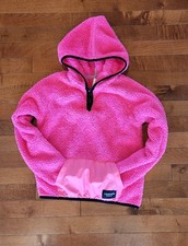 Calvin Klein Girls Pink Fleece Pullover Hoodie M 10/12 Zip Kangaroo Pocket Logo