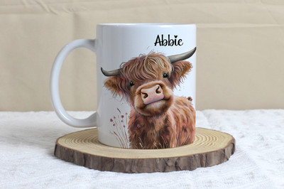 SÜSSE PERSONALISIERTE NAME HIGHLAND COW COO COOS HÜBSCHE TASSE TASSE GESCHENK GEBURTSTAG FREUND