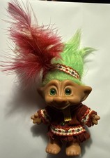 VTG Ace Novelty Treasure Troll Indian Native American Princess Lime Green Hair