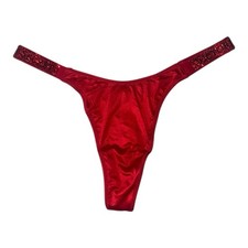 Victoria's Secret Logo Scattered Shine Strap Smooth Thong Red Satin Medium