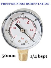 Miernik próżniowy 50mm Tarcza 1/4" BSPT Dno 0/-30"Hg i 0/-1 bar 2,5% w zestawie