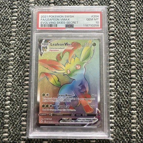 204/203 Leafeon VMAX Rainbow Rare PSA 10 EVOLVING SKIES Pokemon