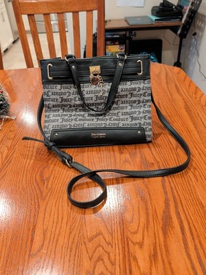 Juicy Couture Black Tote Shoulder Bag Handbag Gold Heart Lock Key Charm Purse