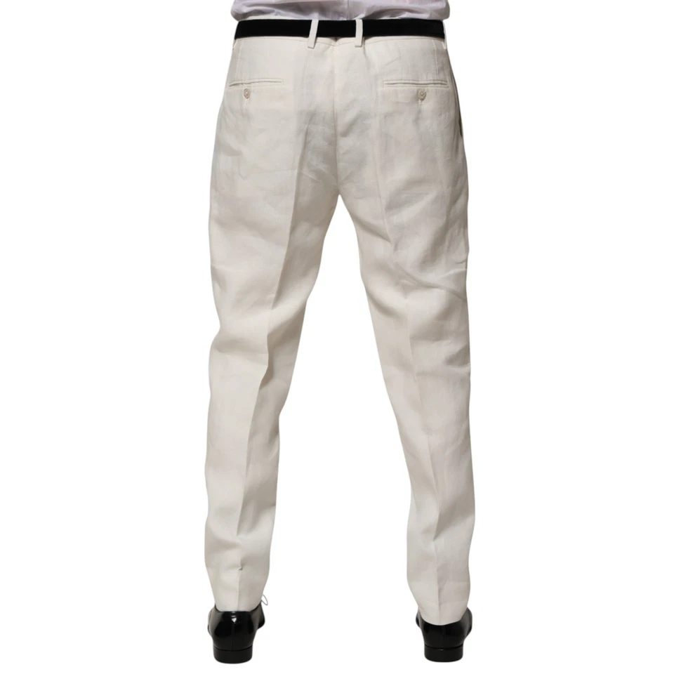 DOLCE & GABBANA Pantalones Crema Lino Vestido Slim Formal Pantalón IT52/W38/XL 900usd Foto 3 de 4