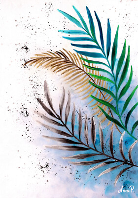 TROPICAL PALM Leaf Painting | Tropical Leaf Wall Art, Botanical Painting, Gloden