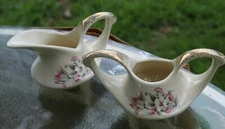 Antique Cream Pitcher/Sugar Bowl Boat Shape w/22k accent Gold Handles