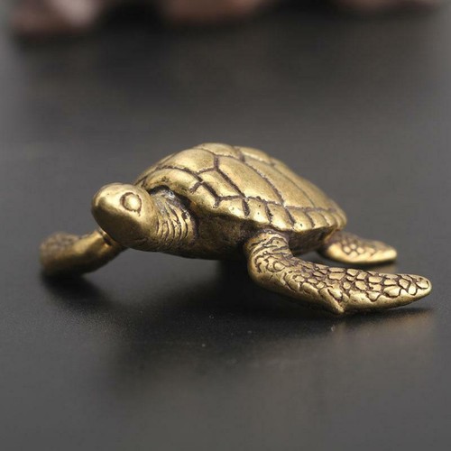 Pure Copper Solid Small Turtle Ornaments Tea Pet Bronze Handle - Picture 2 of 5