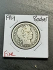 1914 P Barber Silver Quarter FN Fine Coin (Raw12071)