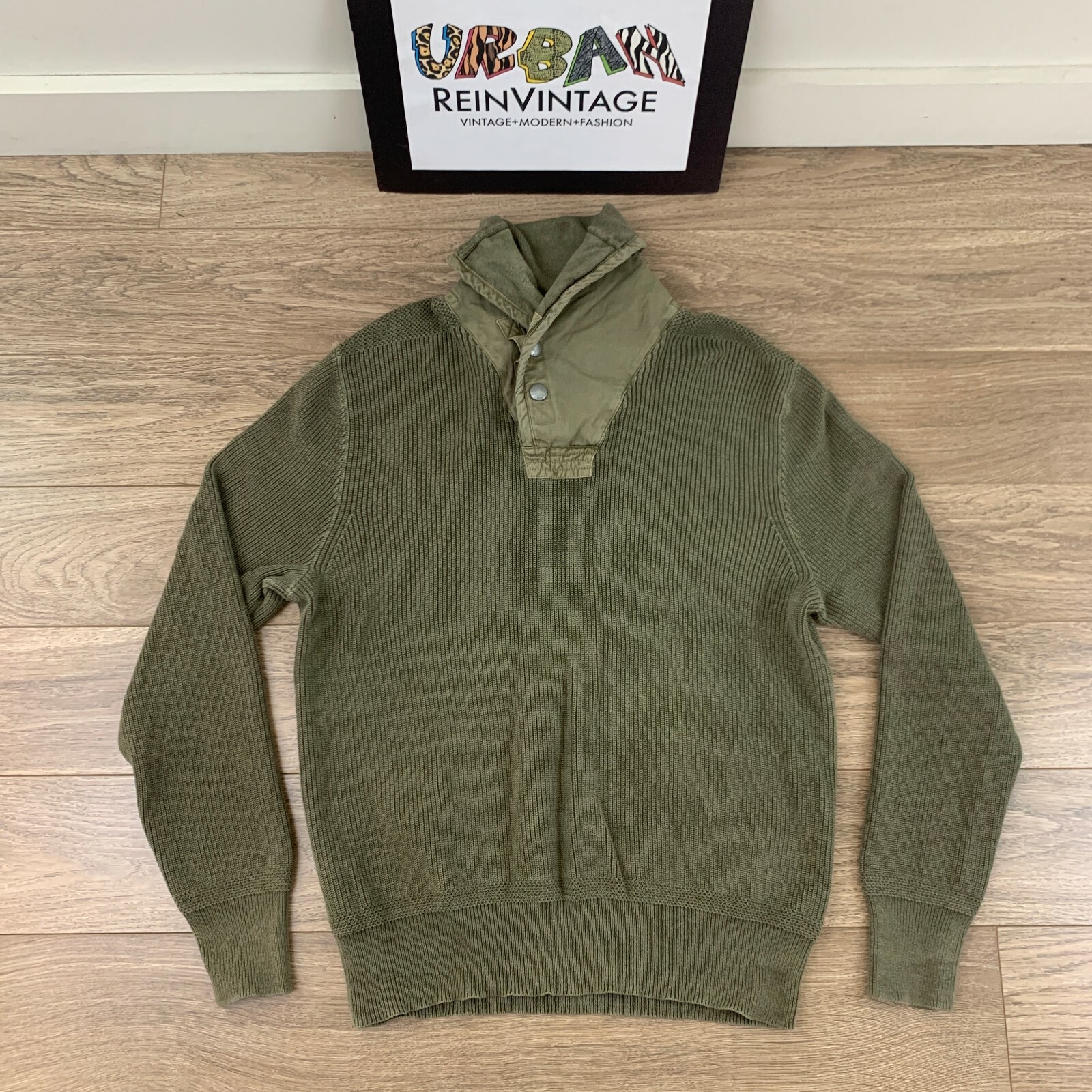 VINTAGE POLO RALPH LAUREN SHAWL COLLAR SWEATER SZ L PALACE BEAR OLIVE | eBay