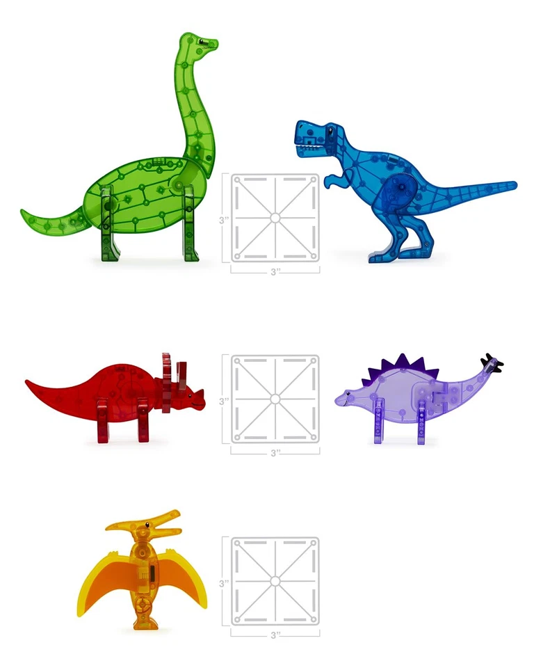 Juego de dinosaurios magnéticos Magna Tiles T Rex Brachiosaurus Triceratops Playtime Foto 3 de 4