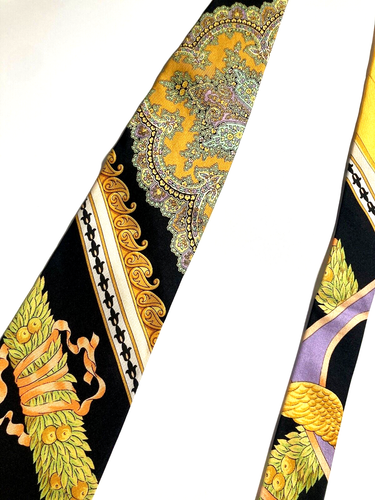 GIANNI VERSACE ALTA COSTURA VINTAGE AÑOS 90 BARROCO ATELIER CORBATA FRUTAS ITALIA NEGRO - Imagen 7 de 15