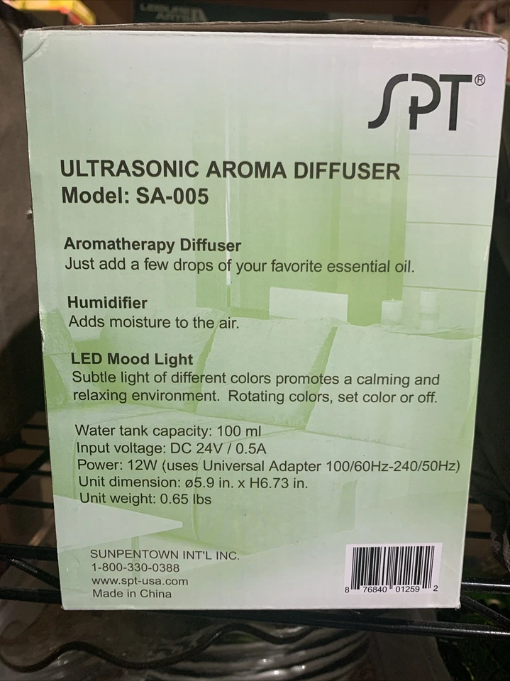 SPT SA-005 Ultrasonic Aroma Diffuser/Humidifier / LED Mood Light - Image 2 of 4