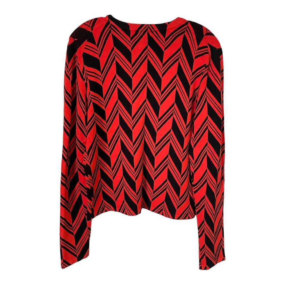 Evie Orange Red Black Zig Zag Soft Stretch V-Neck Knit Long Sleeve Sweater Top L - Image 2 of 3