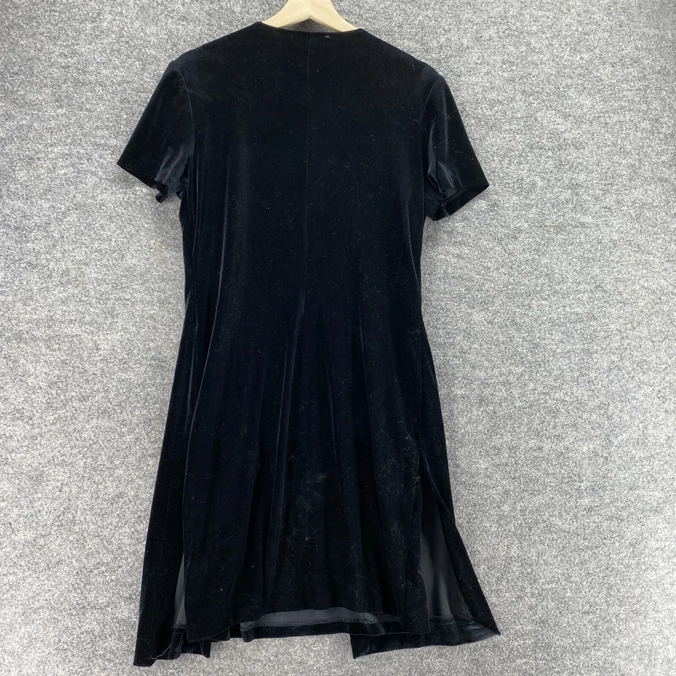 Dressbarn Dress Women 6 Black Sheath Midi V-Neck Short Sleeve Velvet Casual - Image 2 of 4