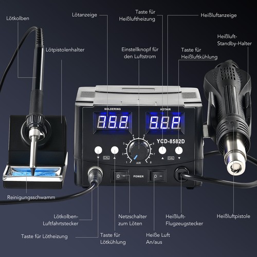 2IN1 Lötstation Lötkolben Heißluftlötstation Entlötkolben Entlötstation DE - Bild 6 von 7