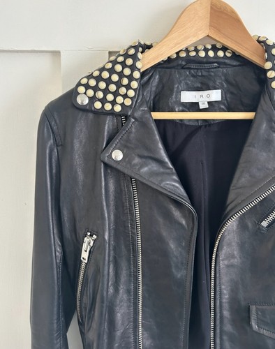 NEW Gorgeous Iro Nova Studded Leather Moto Jacket Size 36 - Picture 9 of 14