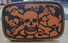 Brass  Leather Unisex Belt Buckle With Skulls